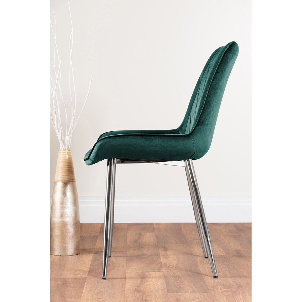 Furniturebox Cesano Set of 2 Green and Chrome Velvet Dining Chair Image 3