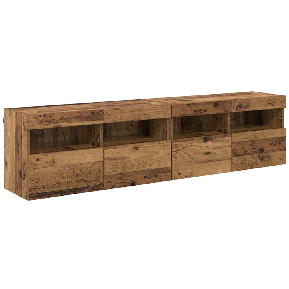 vidaXL 2 Door 2 Shelf Old Wood Wall Mounted TV Cabinet with LED Light 2 Pack Image 2