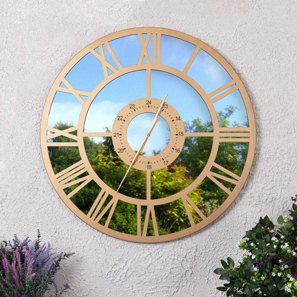 Charles Bentley Coniston Gold Mirrored Round Skeleton Indoor and Outdoor Wall Clock 80cm Image 8