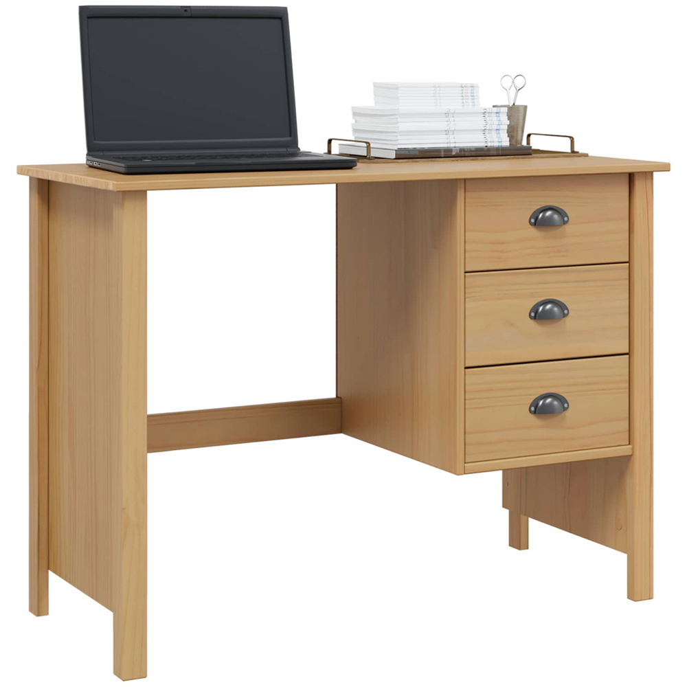 vidaXL Hill 3 Drawer Compact Pine Wood Home Desk Brown Image 3