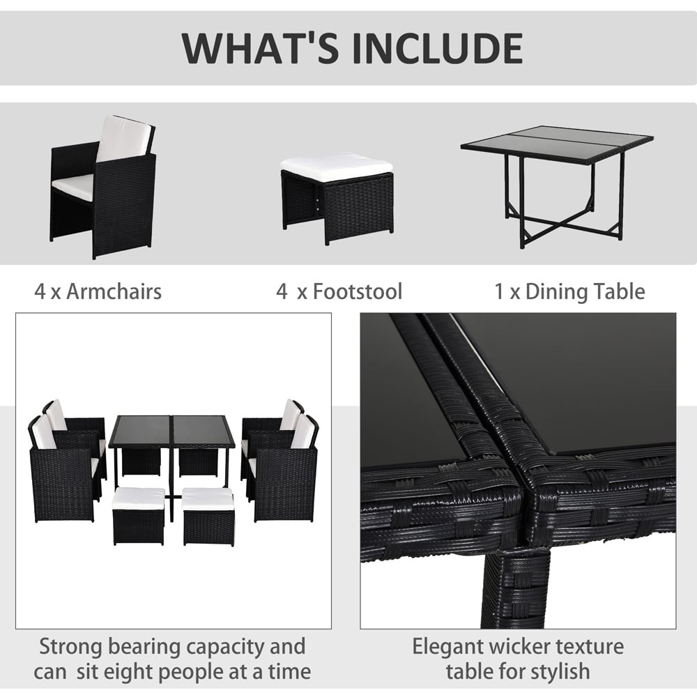 Outsunny 8 Seater Outdoor Dining Set Black with Stool Image 5
