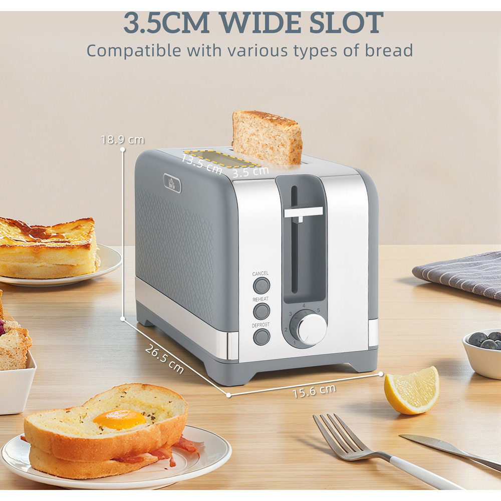 HOMCOM 800-281V70GY Grey Rapid Boil 1.7L Kettle and 2 Slice Toaster Set Image 8