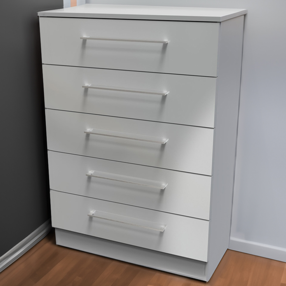 Crowndale Worcester 5 Drawer Uniform Grey and Dusk Grey Wide Chest of Drawers Ready Assembled Image 1