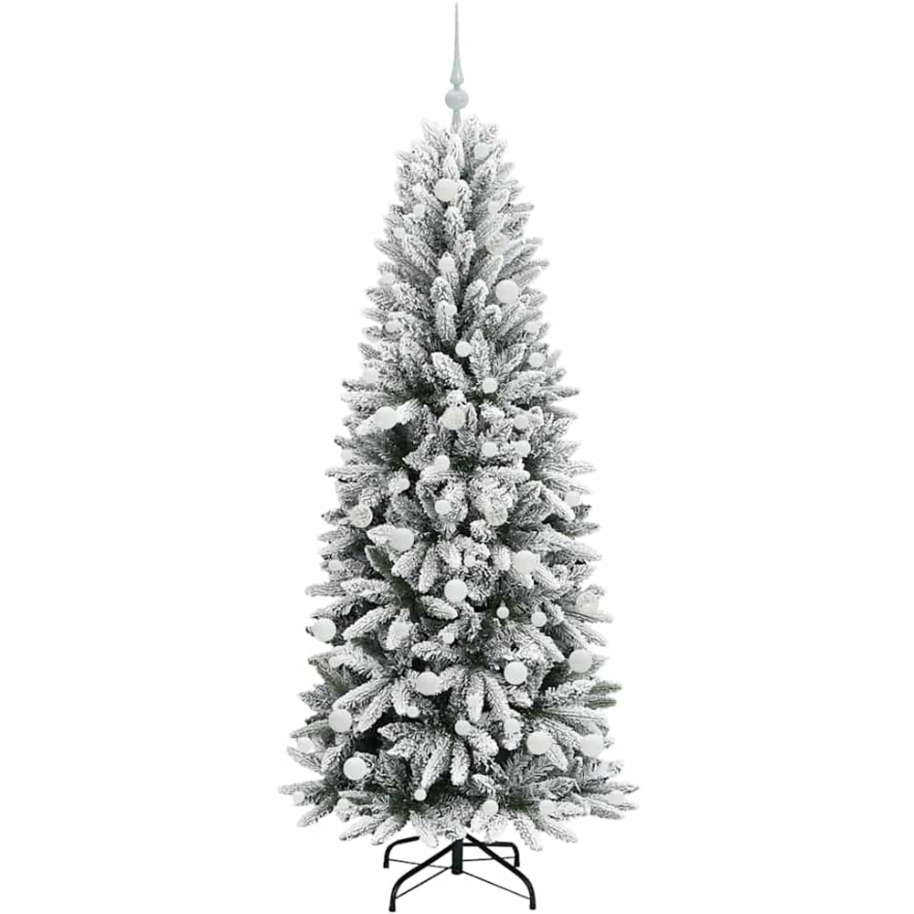 vidaXL Pre-Lit White Baubles Artificial Snow Flocked Christmas Tree 6ft Image 4