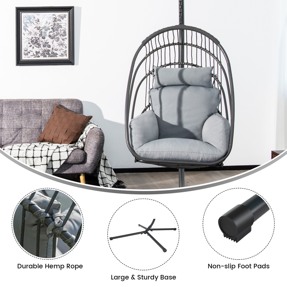 Costway Grey Swing Foldable Egg Chair Image 8