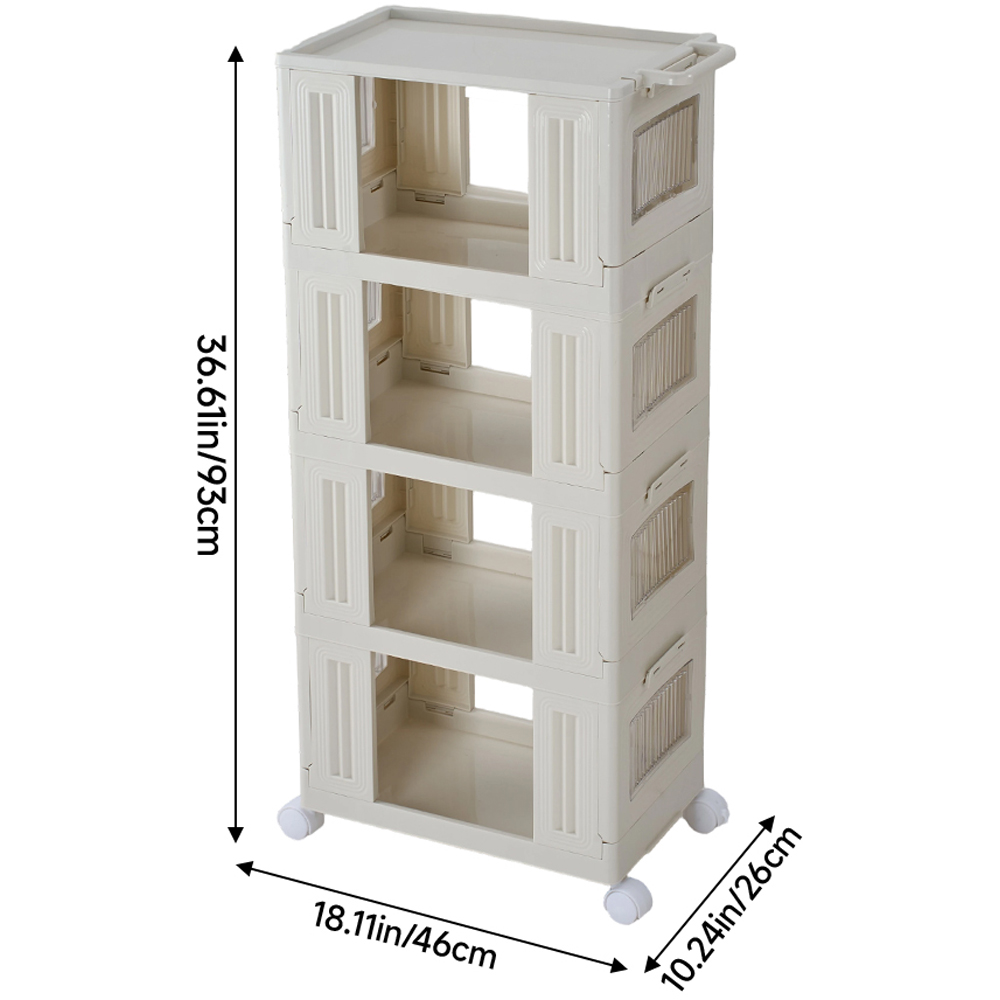 Living and Home 4 Tier White Foldable Storage Cart with Wheels Image 8