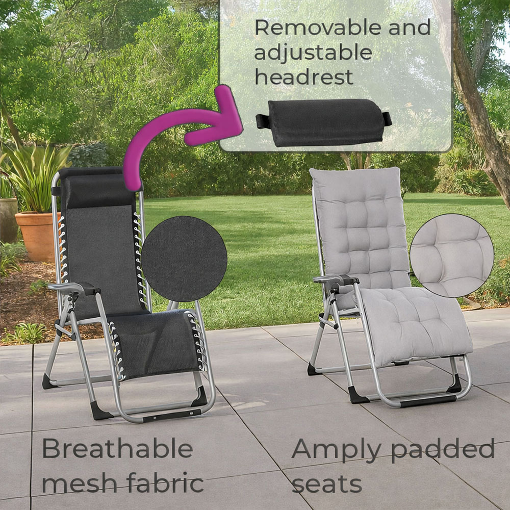 Neo Direct Grey Zero Gravity Sun Lounger with Padded Cushion Set of 2 Image 8