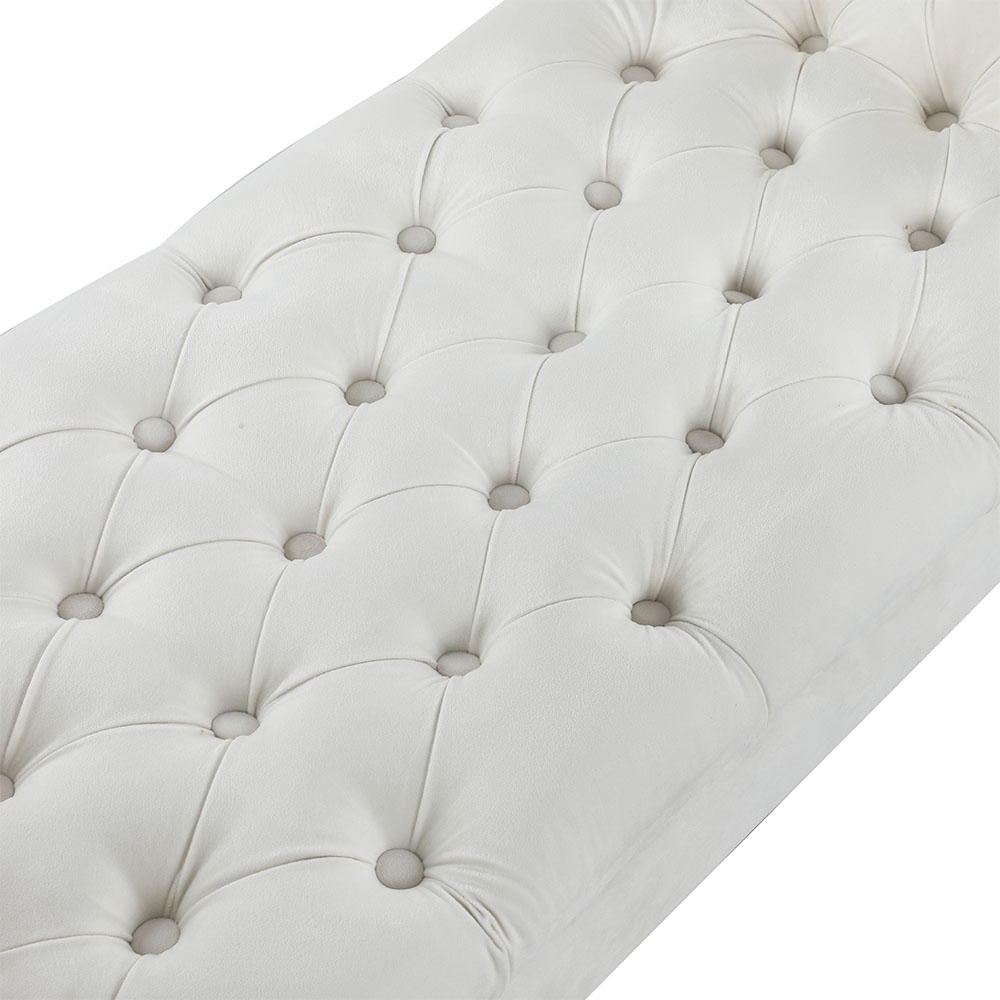 Living and Home Creamy White Modern Soft Velvet Buttoned Armed Bench Image 6