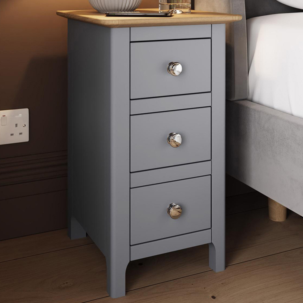 FWStyle Taberno Slim 3 Drawer Grey Oak Assembled Bedside Table Image 1