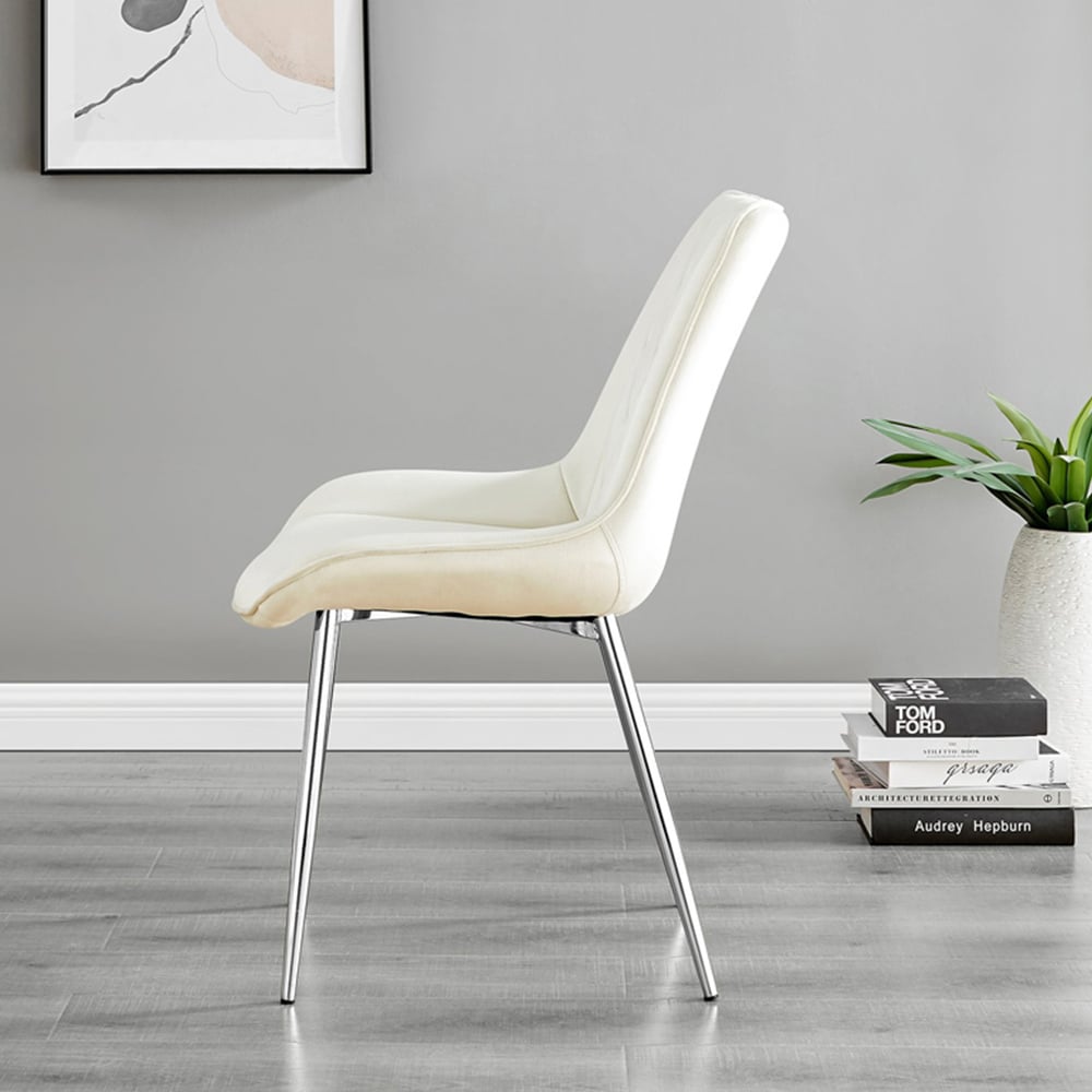 Furniturebox Arona Cesano 6 Seater Round Dining Set White Gloss Chrome and Cream Image 4