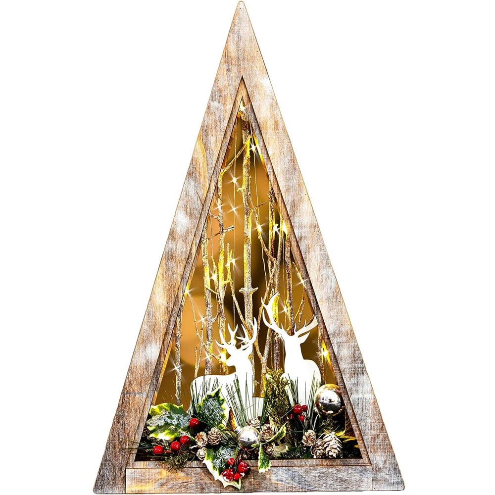 Shatchi LED Triangle Wooden Reindeer Scene Image 2