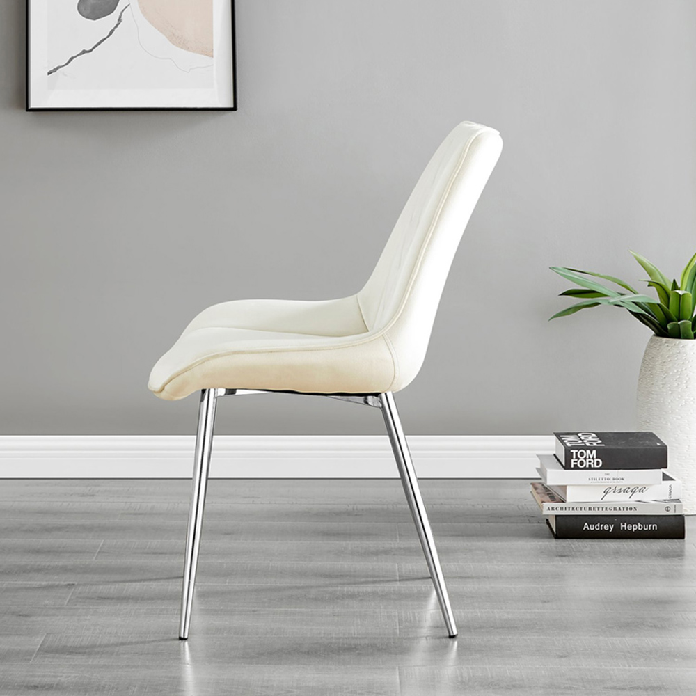 Furniturebox Arona Cesano Marble Effect 6 Seater Dining Set White Chrome and Cream Image 4