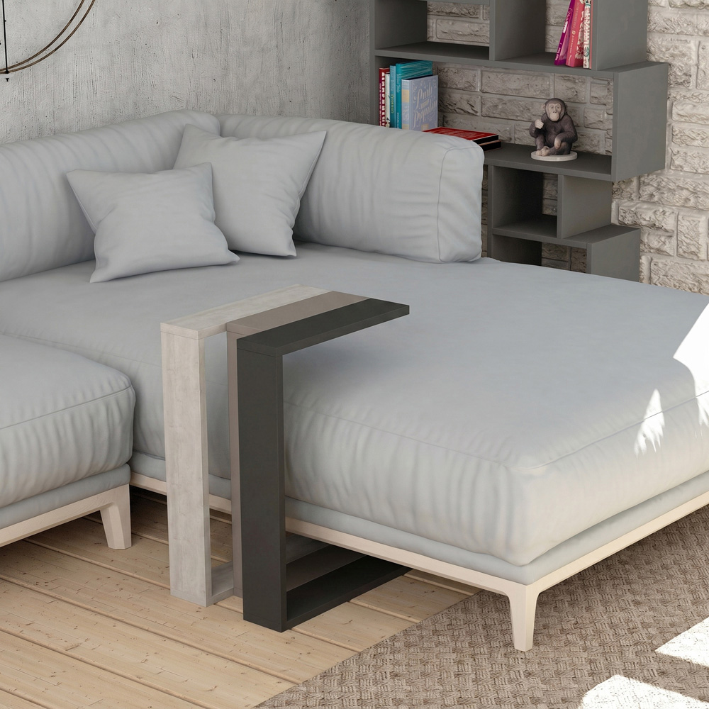 Decortie Muju Anthracite Mocha Grey and Ancient White Modern C Shape Side Table Image 5