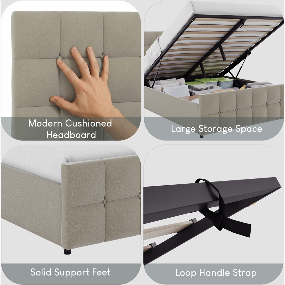 VIDA DESIGNS Valentina Double Beige Linen Ottoman Bed with Padded Headboard Image 6