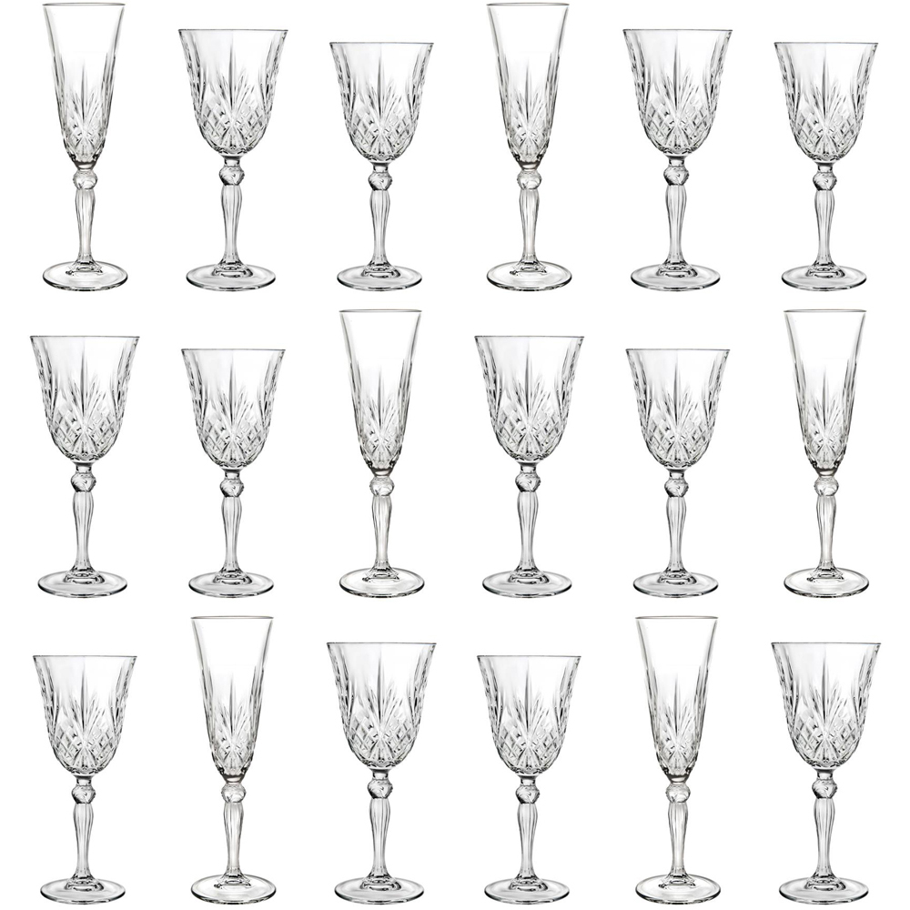 RCR Crystal 18 Piece Melodia Clear Red and White Wine Glass and Champagne Flute Set Image 1