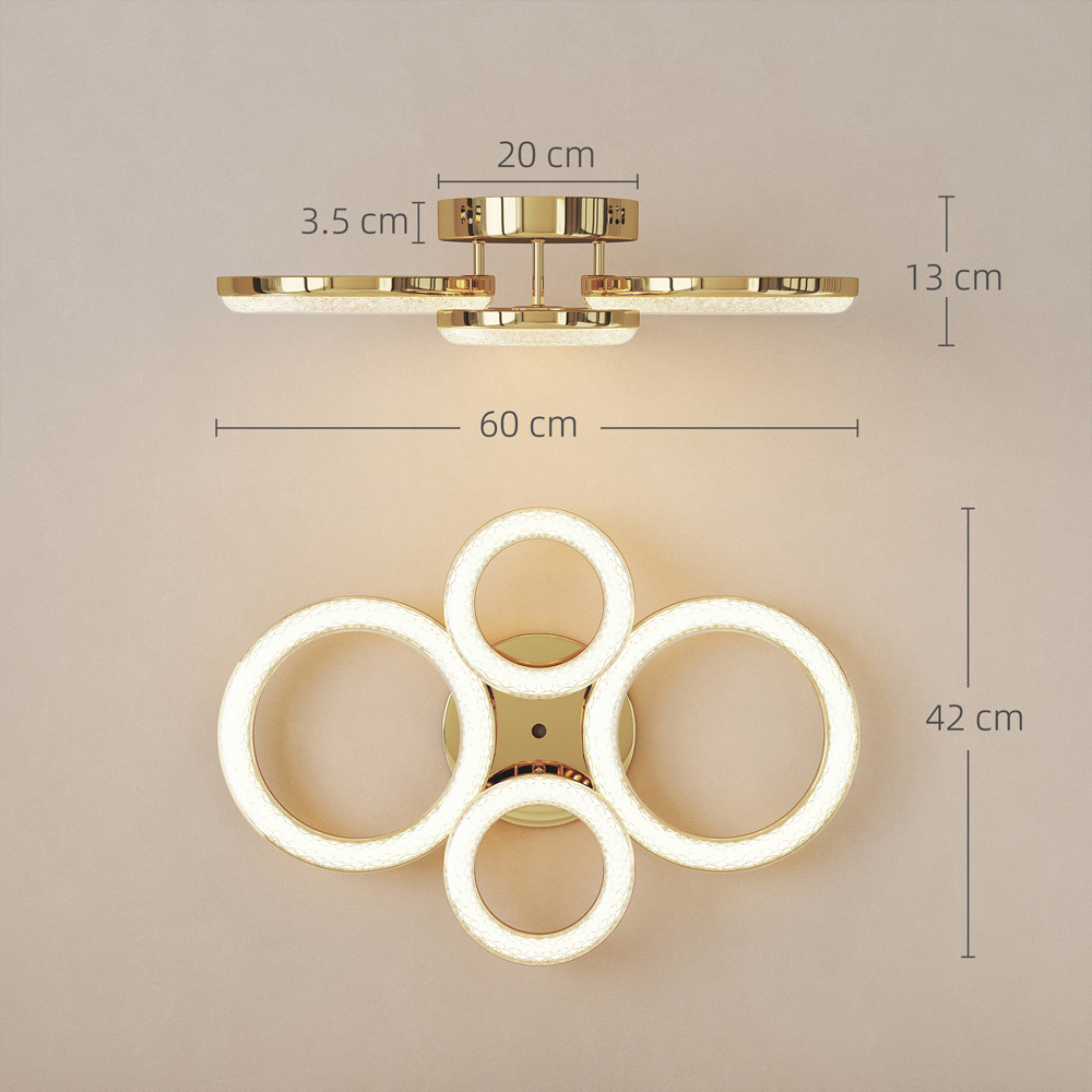 HOMCOM Modern Gold 4 Ring Flush Mount LED Ceiling Light Image 9