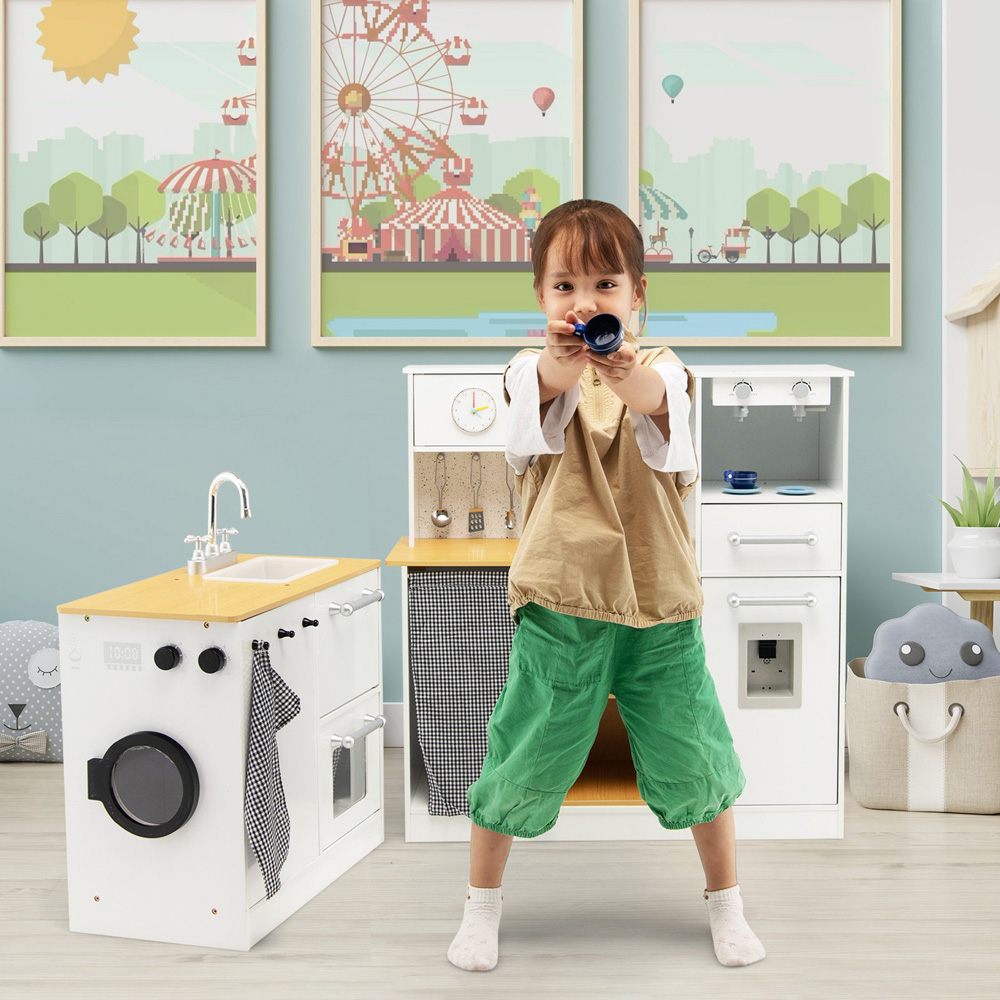 Costway Kids Pretend Play Set with Stool and Sounds Light 2 Piece Image 2