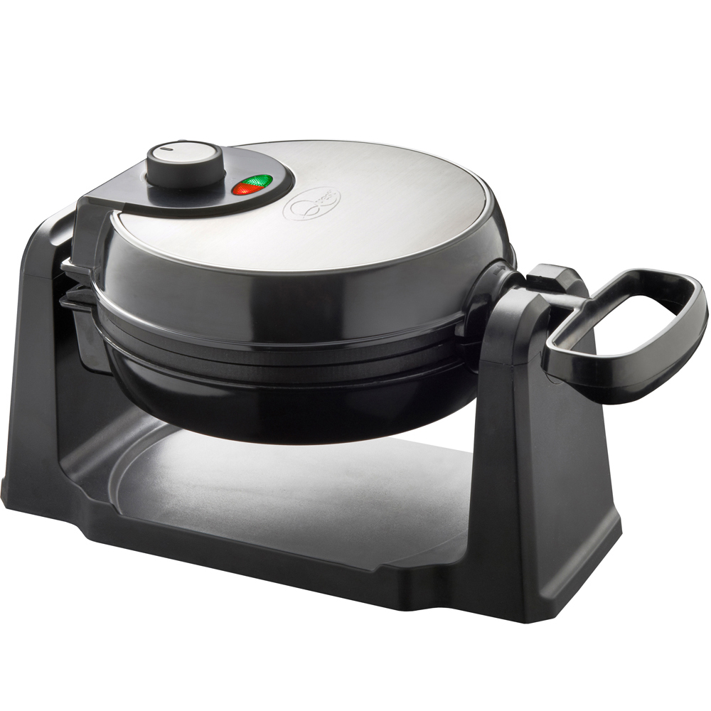 Quest Black and Silver 4 Slice Rotating Waffle Maker 1000W Image 1