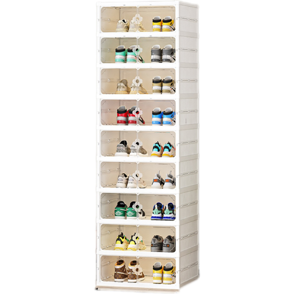 H&O Direct 9 Shelf Foldable Transparent Shoe Storage Box Organiser Image 1