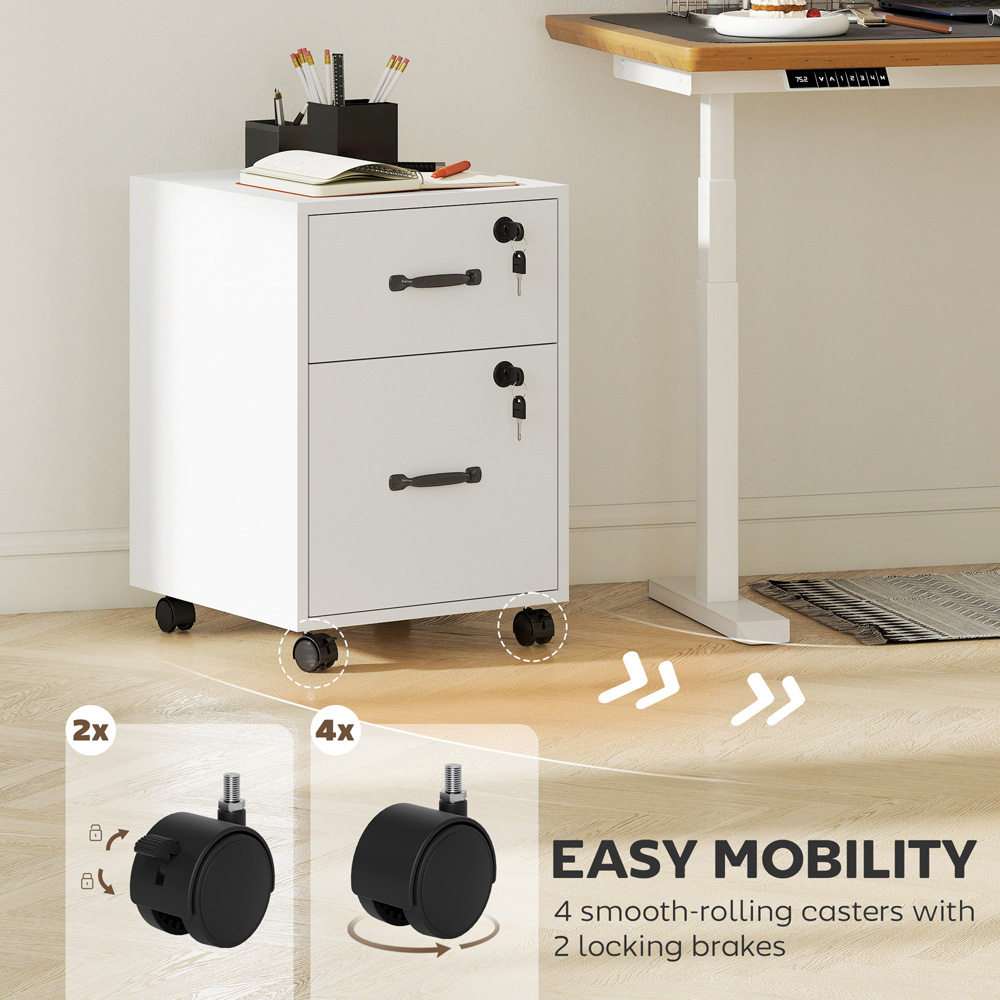 Portland 2 Drawer White Mobile Lockable Filing Cabinet with Keys Image 6