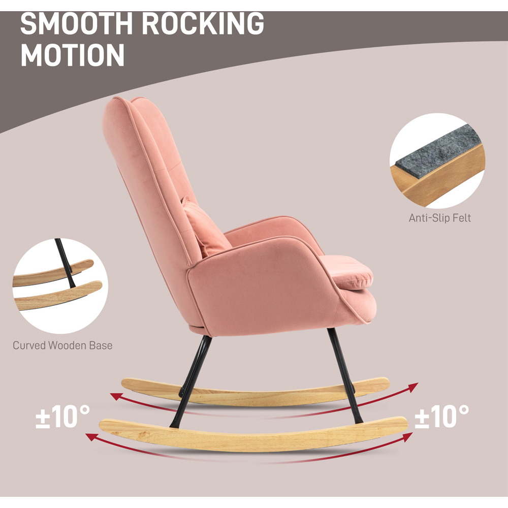 HOMCOM Pink Velvet Rocking Chair with Lumbar Pillow Image 5