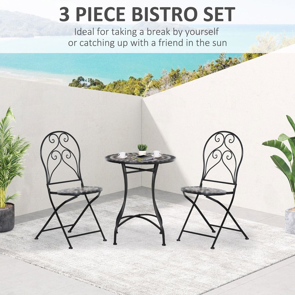 Outsunny Metal 2 Seater Mosaic Top Garden Bistro Set Black Image 4