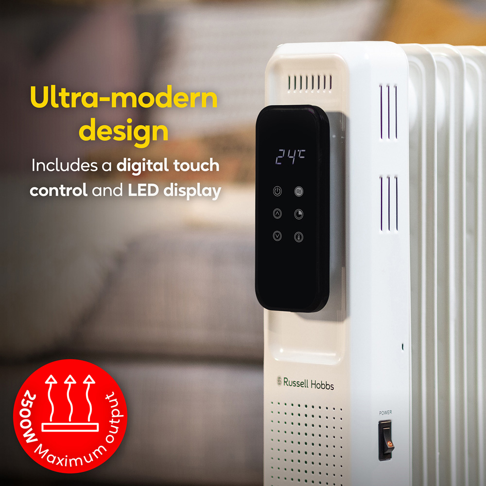 Russell Hobbs White 11-Fin Digital Touch Control Oil Filled Radiator 2500W Image 4