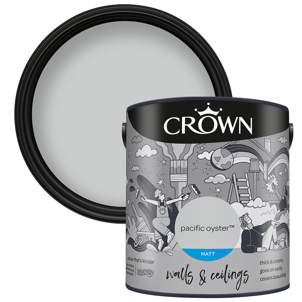 Crown Walls & Ceilings Pacific Oyster Matt Emulsion Paint 2.5L Image 1