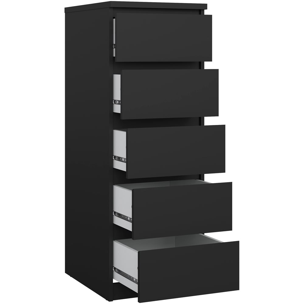 Florence 5 Drawer Matt Black Narrow Chest of Drawers Image 4