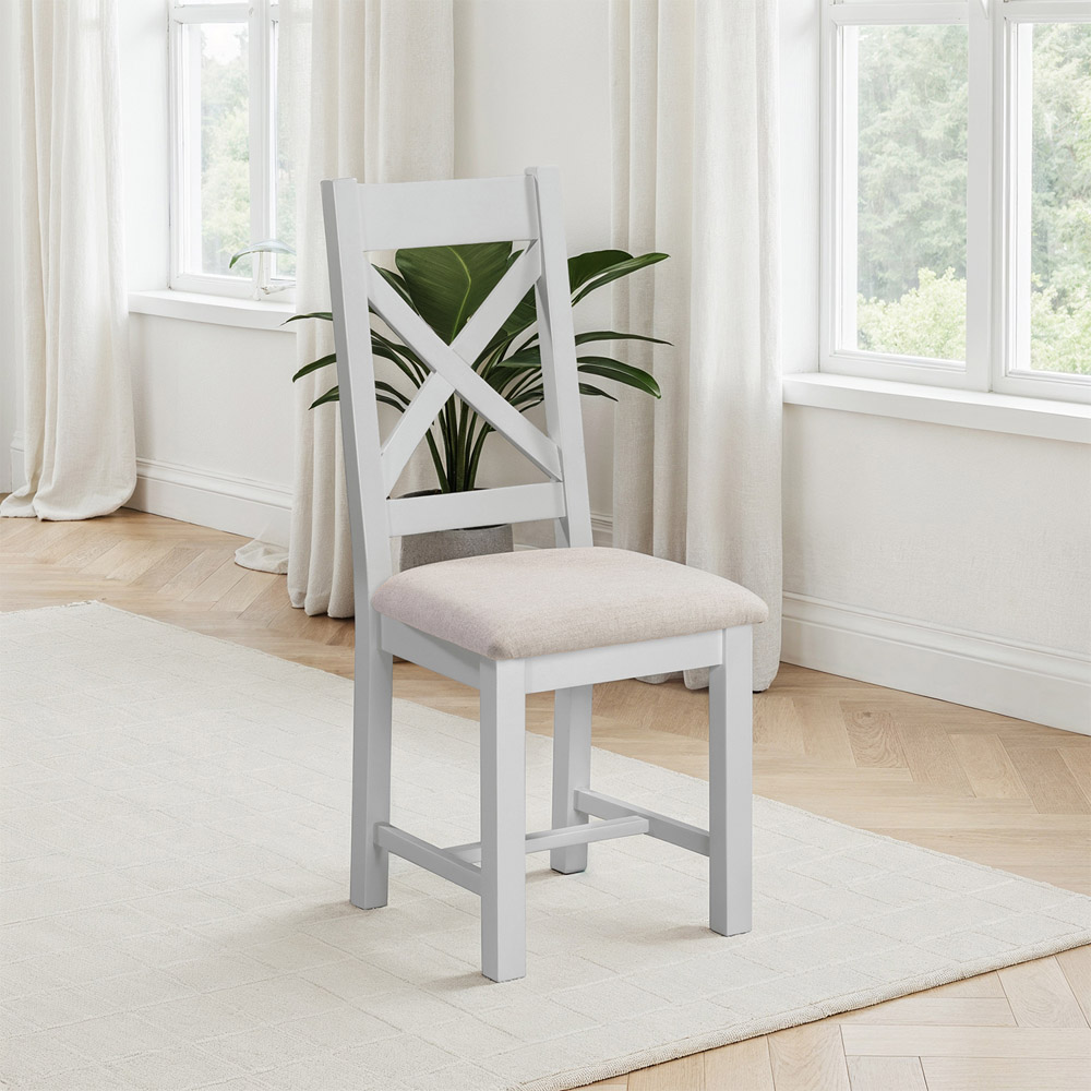 Seconique Windsor Sey of 2 Pebble Grey and Oat Fabric Cross Back Dining Chair Image 7