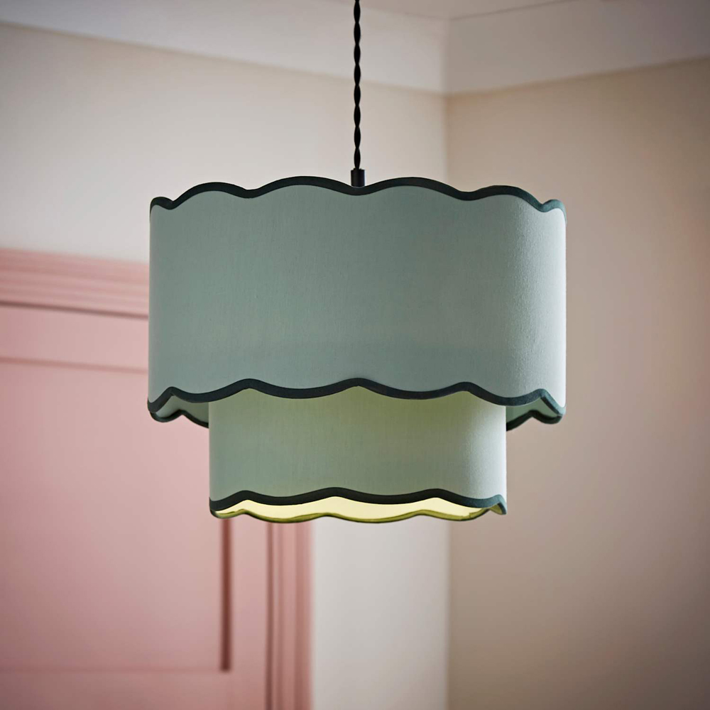 ValueLights Sloane 2 Tier Green Colour Clash Scalloped Shade Image 2