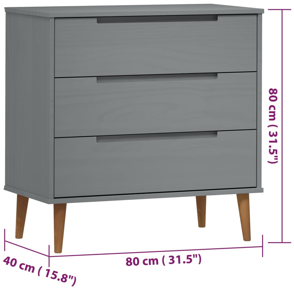 vidaXL 3 Drawer Grey Wooden Storage Cabinet Image 9