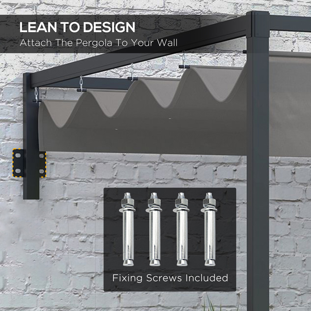 Outsunny 2 x 3m Grey Retractable Lean to Pergola Image 4