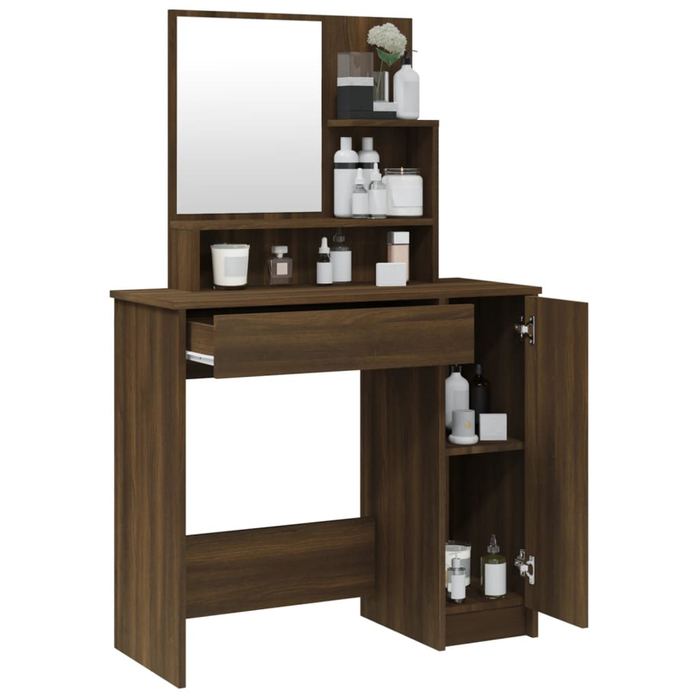 vidaXL Single Door Single Wide Drawer Brown Oak Dressing Table with Mirror Image 5