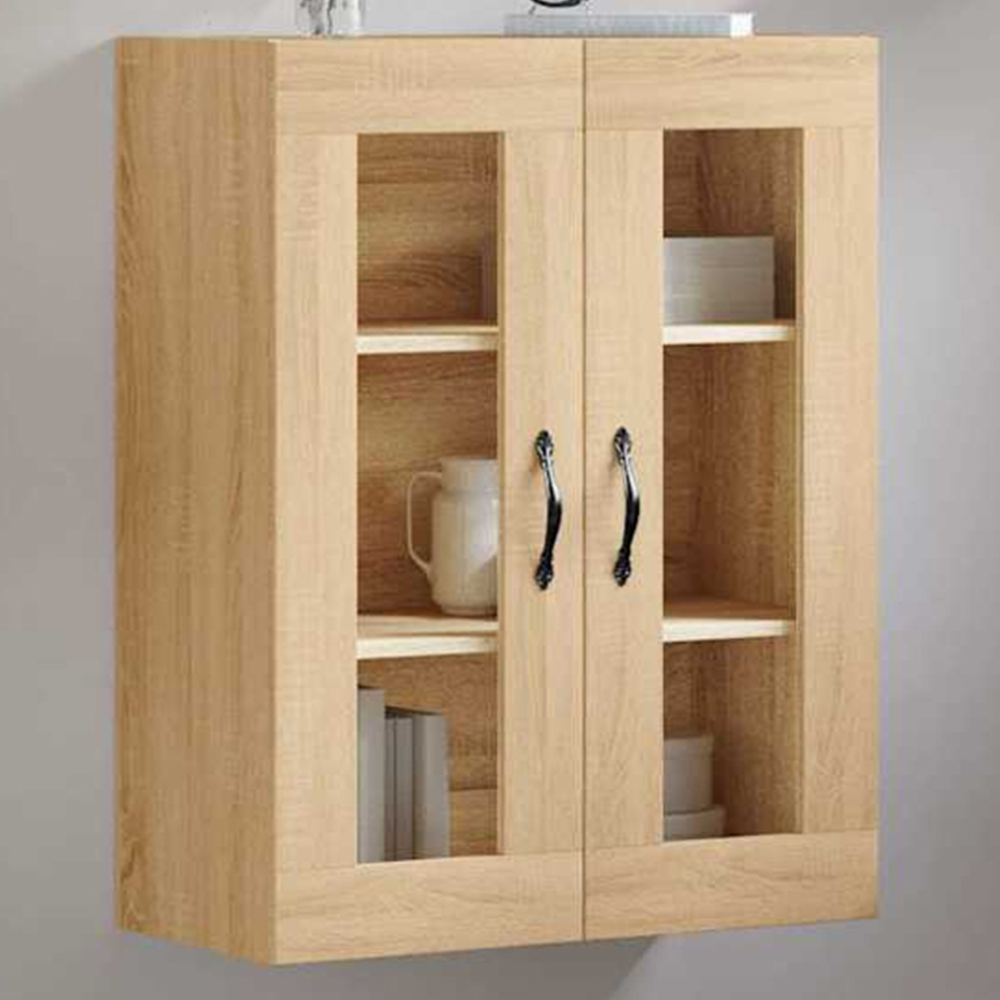 vidaXL 2 Glass Door Sonoma Oak Wall Mounted Cabinet Image 1