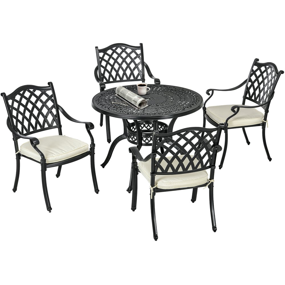Outsunny Cast Aluminium 4 Seater Outdoor Dining Set with Cushions Parasol Hole Image 2