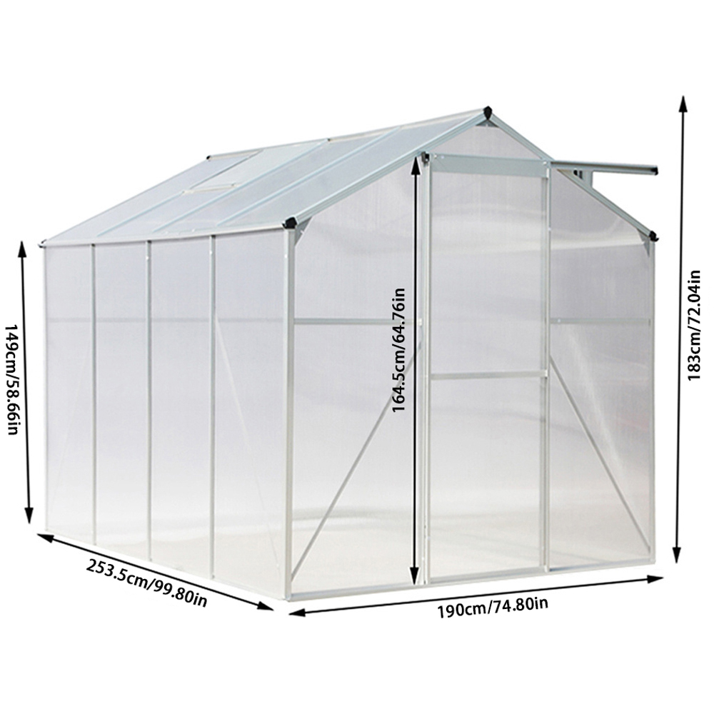 Living and Home 6 x 8ft Transparent Aluminium Frame Dual Sloped Roof Greenhouse Planting Shed Image 8