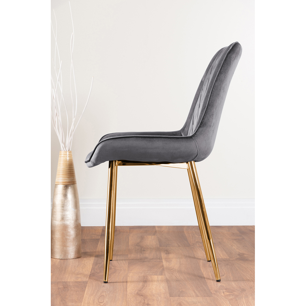 Furniturebox Cesano Set of 2 Grey and Gold Velvet Dining Chair Image 3