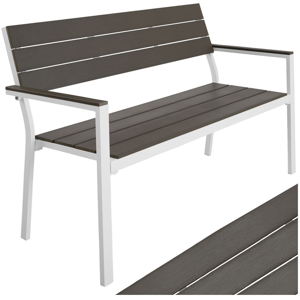 tectake 2 Seater Grey and White Garden Bench Image 2