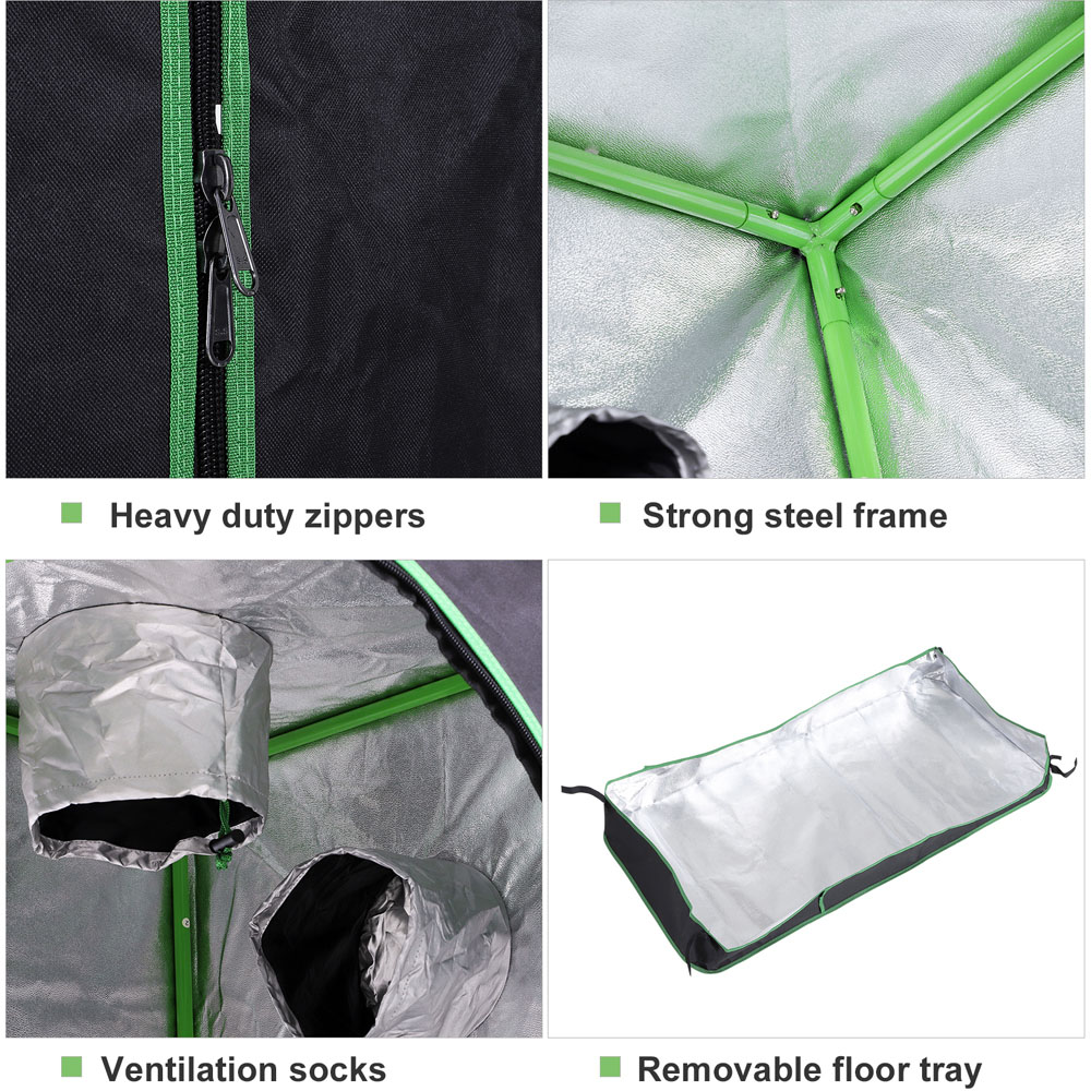 Outsunny Black and Green Oxford Fabric 3.9 x 1.9ft Hydroponic Grow Tent Kit Image 3