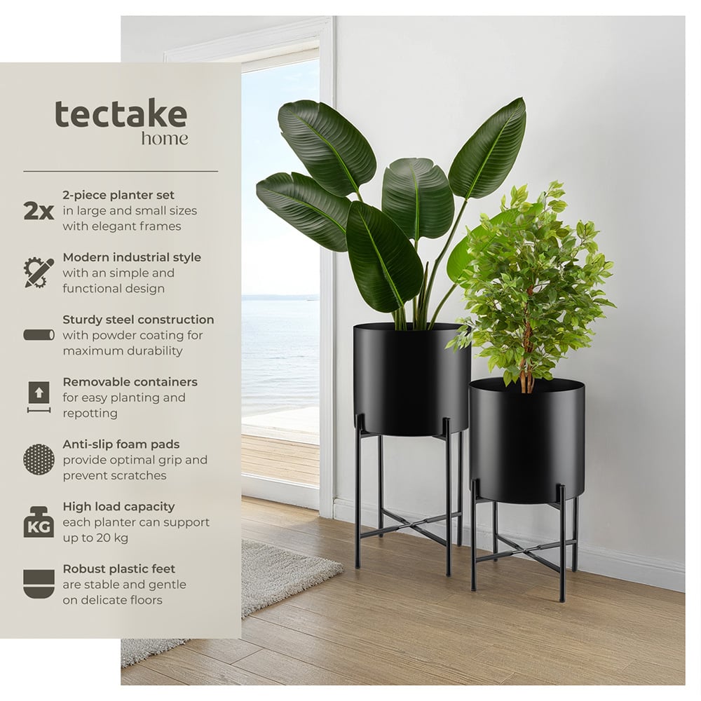 tectake Mine Black Powder-Coated Steel Plant Stand 2 Pack Image 3