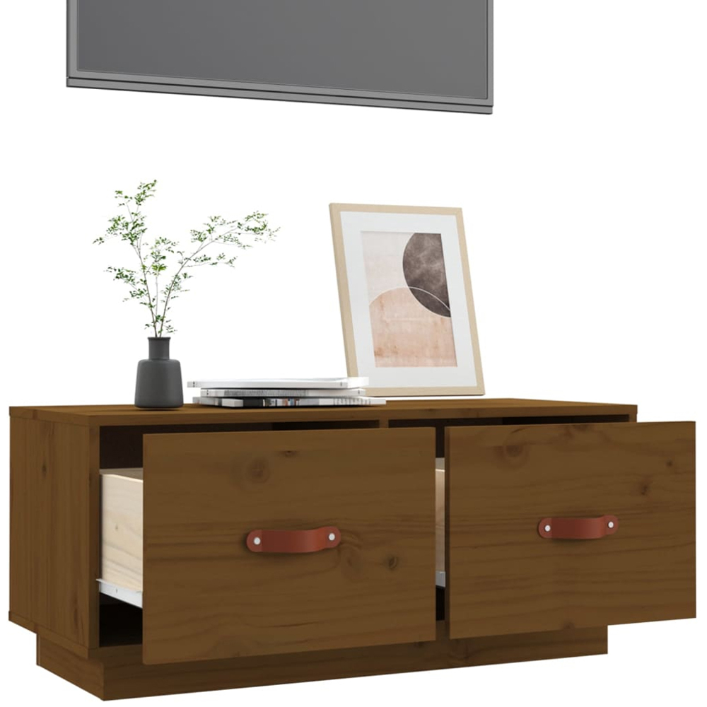 vidaXL 2 Drawer Honey Brown Solid Pine Wood TV Cabinet Image 5