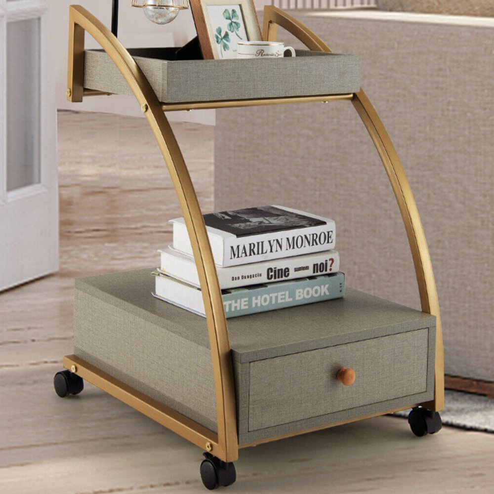 Costway Single Drawer 2 Shelf Grey Rolling End Table Image 1