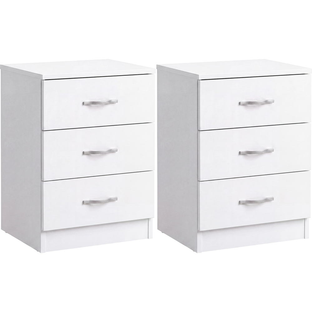 Vida Designs Riano 3 Drawer White Melamine Finish Bedside Table Set of 2 Image 2