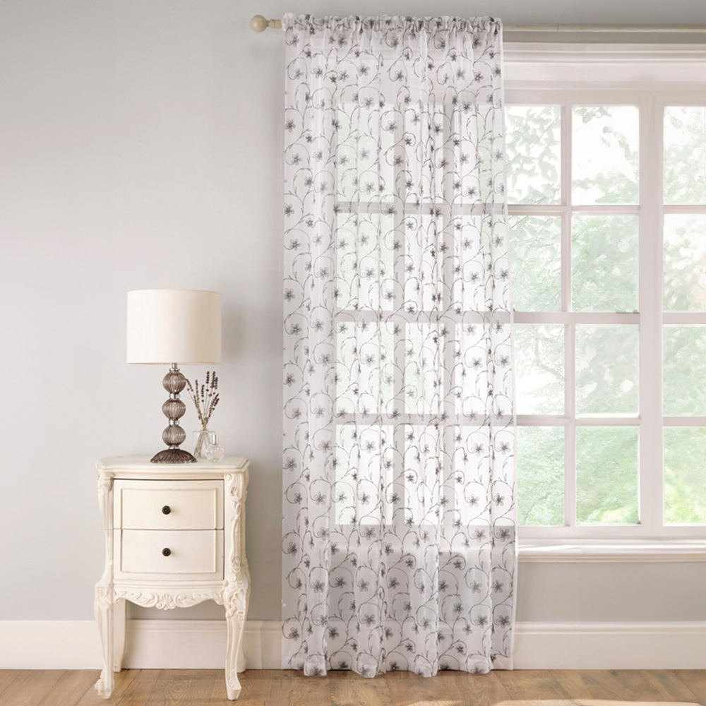 Belle Embroidered Voile Panel - Grey / 137cm Image 1