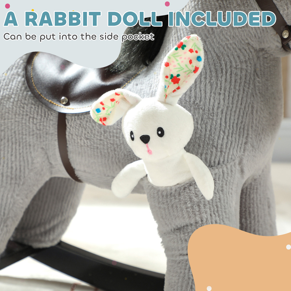 Tommy Toys AIYAPLAY Kids Grey Ride On Rocking Horse with Interactive Sounds and Rabbit Doll Image 7