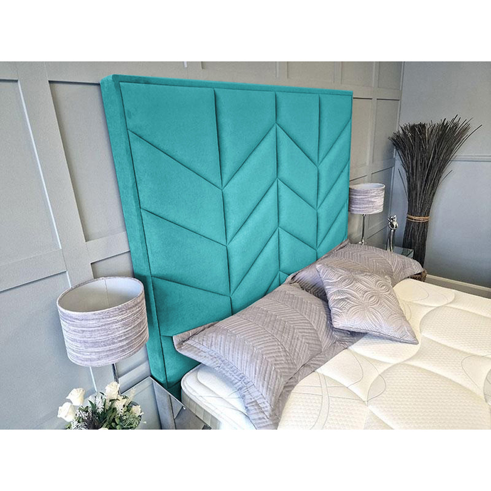 Eleganza Home Alino Super King Size Teal Plush Velvet TV Bed Frame Image 2