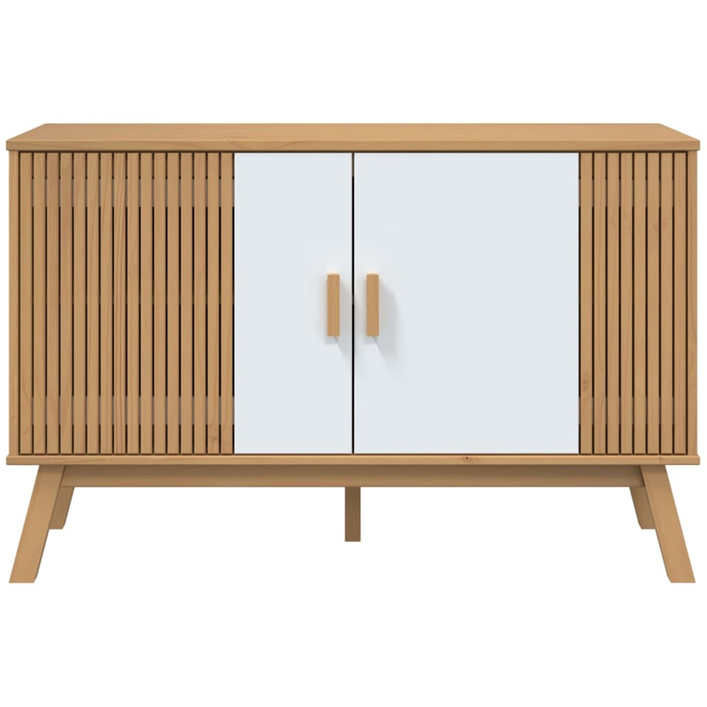 vidaXL Olden 2 Door White and Brown Solid Pine Wood Sideboard Image 6