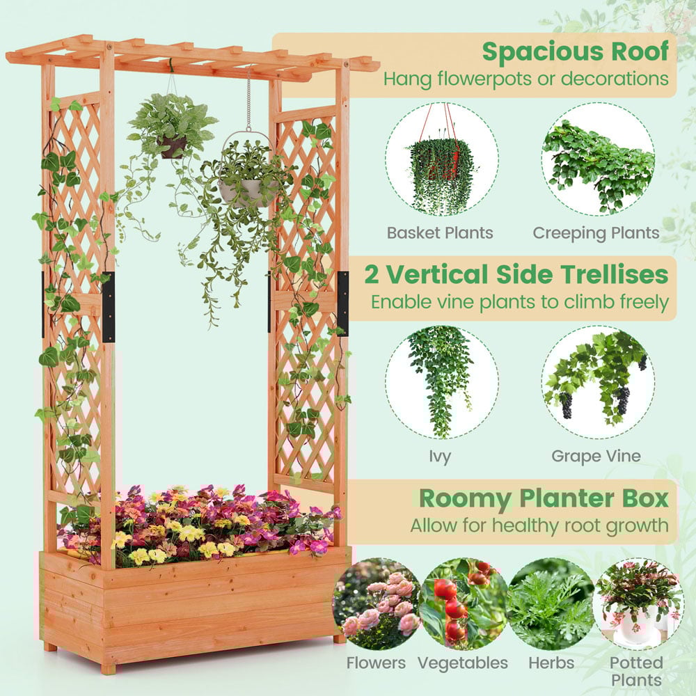 Costway Orange Raised Bed Planter Box with Trellis Image 5