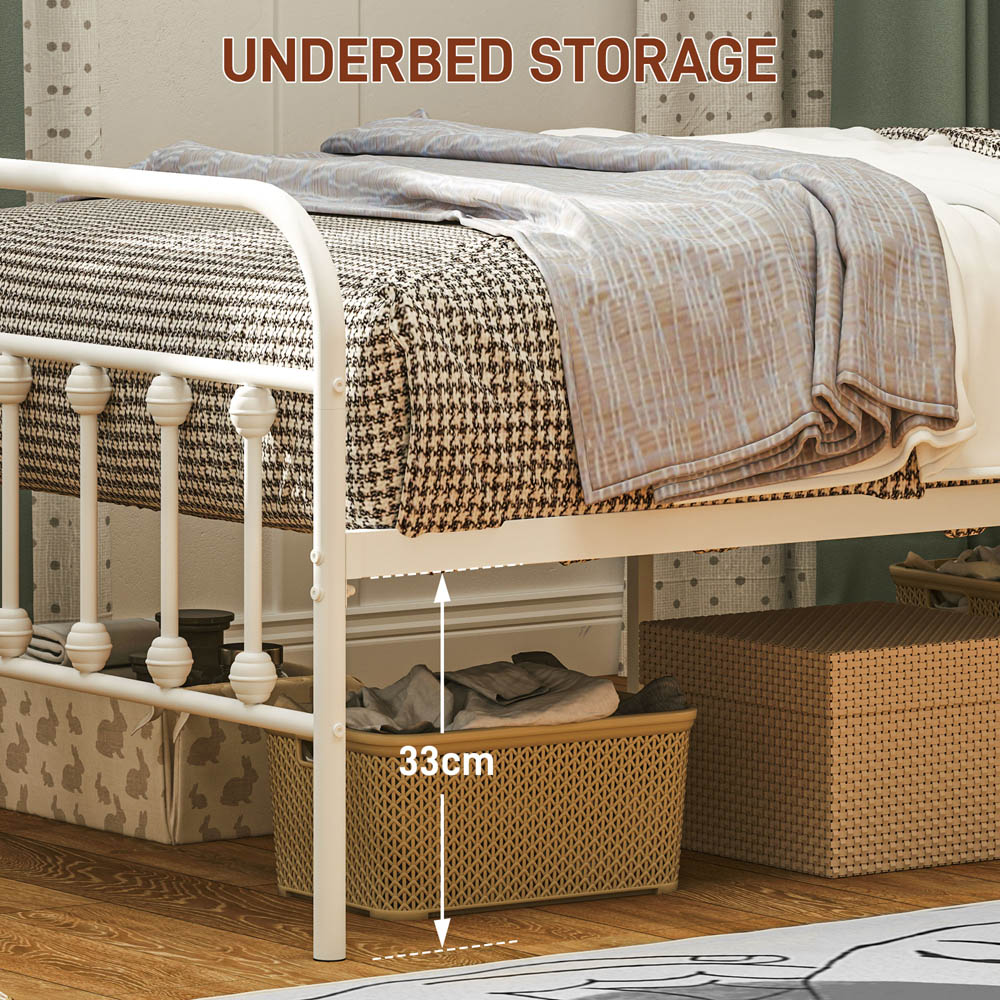 Portland Single White Metal Platform Bed Frame with Underbed Storage Image 5